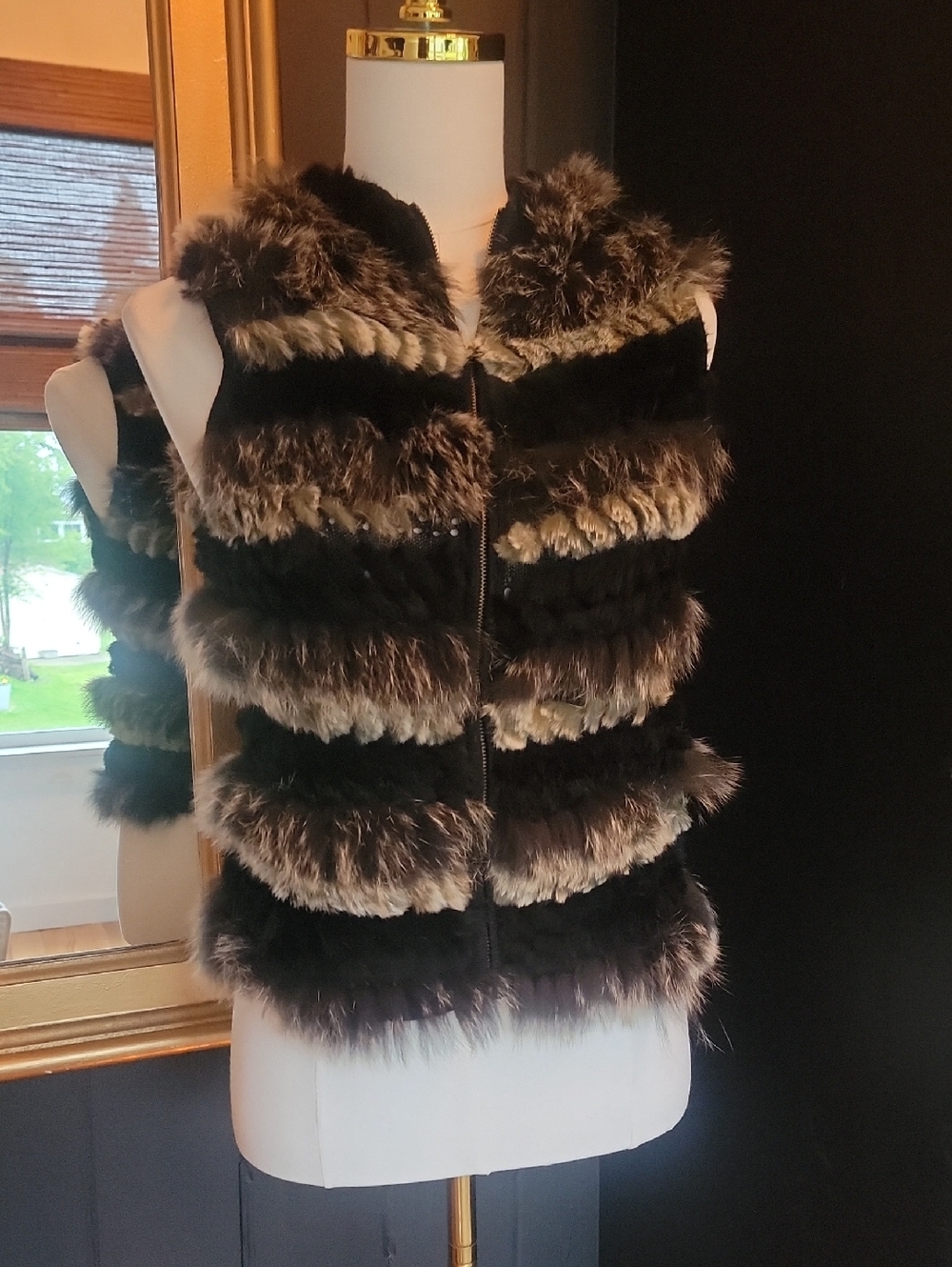 Adrienne Landau Black and Brown Faux Fur Vest